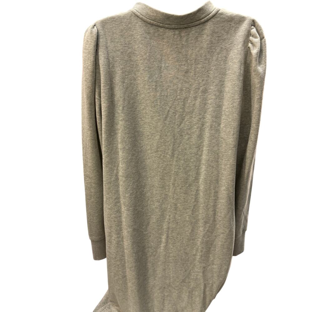 LOFT WOMENS SZ L Shirred Sleeve Henley Shift Dress LAGENLOOK GRAY long sweater - Picture 5 of 5